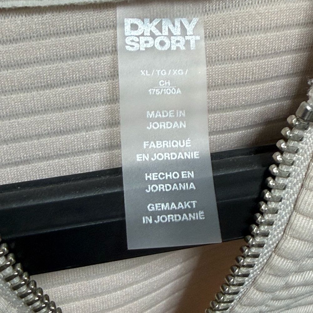 DKNY Sport Women’s Ribbed Zip Hoodie Jacket Sand Beige XL - Picture 7 of 12